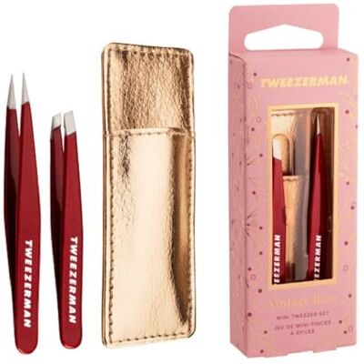 Tweezerman Vintage Rose Mini Tweezers Set, Includes a Mini Pair of Slant & Point Tweezers (Pack of 2) Tweezerman Vintage Rose Mini Tweezers Set, Includes a Mini Pair of Slant & Point Tweezers (Pack of 2)