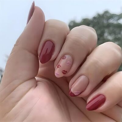FHGSPQWM 24 Pcs Lips Print Acrylic Nails Valentines Day False French Tip Stick on Mediums Almond Press on FHGSPQWM 24 Pcs Lips Print Acrylic Nails Valentines Day False French Tip Stick on Mediums Almond Press on