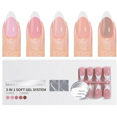 Jazuaiao 150Pcs French Tips Pre Applied Base Coat and Primer Matte Finish False for Salon Matte Finish Jazuaiao 150Pcs French Tips Pre Applied Base Coat and Primer Matte Finish False for Salon Matte Finish