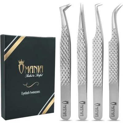 Omania Eyelash Extension Tweezers Set 4PCS – Lash Tweezers Kit for Volume, Classic & Isolation – Precision Eyelash Tweezers for Lash Extensions, Non Slip Professional Lash Tools Omania Eyelash Extension Tweezers Set 4PCS – Lash Tweezers Kit for Volume, Classic & Isolation – Precision Eyelash Tweezers for Lash Extensions, Non Slip Professional Lash Tools