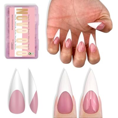NOVO OVO White French Tip Sharp Stiletto Pointed Medium Long Nail Tips Press on Berry Pink, Soft Gel Fake Acrylic Extension, Full Cover False Nails for Salon DIY x 16 Sizes 160 pcs NOVO OVO White French Tip Sharp Stiletto Pointed Medium Long Nail Tips Press on Berry Pink, Soft Gel Fake Acrylic Extension, Full Cover False Nails for Salon DIY x 16 Sizes 160 pcs