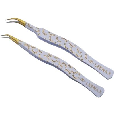 LEENAX Professional 2-Piece Eyelash Extension Tweezers Set – Premium Stainless Steel Precision Tweezers with Anti-Slip Grip with Fiber Tips (White) LEENAX Professional 2-Piece Eyelash Extension Tweezers Set – Premium Stainless Steel Precision Tweezers with Anti-Slip Grip with Fiber Tips (White)