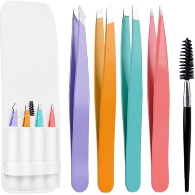 Euqvunn 5 Pcs Professional Eyebrow Tweezers Set Premium Stainless Steel Precision Hair Removal Kit with Brush and Travel Pouch for Women Candy Colour Euqvunn 5 Pcs Professional Eyebrow Tweezers Set Premium Stainless Steel Precision Hair Removal Kit with Brush and Travel Pouch for Women Candy Colour