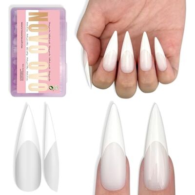 NOVO OVO White French Tip Long XL Sharp Stiletto Nail Tips Press on Milky White (Cloud Dancer), Soft Gel Double Matte Fake Nail Extension, Full Cover False Nails for Acrylic DIY x 16 Sizes 160 pcs NOVO OVO White French Tip Long XL Sharp Stiletto Nail Tips Press on Milky White (Cloud Dancer), Soft Gel Double Matte Fake Nail Extension, Full Cover False Nails for Acrylic DIY x 16 Sizes 160 pcs