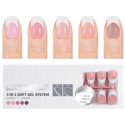 Elnwnnkc 150 Pcs French Tip Pre Primer for Easy Application Full Covers Acrylic False for Fashion Art Fashion Design Elnwnnkc 150 Pcs French Tip Pre Primer for Easy Application Full Covers Acrylic False for Fashion Art Fashion Design