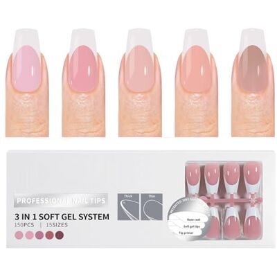 ZBIianxer 150Pcs French Tips Pre Applied Base Coat and Primer Matte Finish False for Salon Salon ZBIianxer 150Pcs French Tips Pre Applied Base Coat and Primer Matte Finish False for Salon Salon