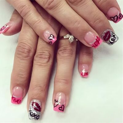 Tertioi 24 PCS Heart Lips Acrylic Nails Valentine's Day Fake French Chipstick On Short Press On Holiday Tertioi 24 PCS Heart Lips Acrylic Nails Valentine's Day Fake French Chipstick On Short Press On Holiday