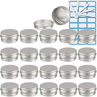 ZEOABSY Pack of 100, Empty 10ml Silver Aluminium Tins with Screw Lids Round Cosmetics Containers Pots Storage Jars for Lip Balm DIY Candle Salve Powder Crafts with 10 Spatula, 4 Labels ZEOABSY Pack of 100, Empty 10ml Silver Aluminium Tins with Screw Lids Round Cosmetics Containers Pots Storage Jars for Lip Balm DIY Candle Salve Powder Crafts with 10 Spatula, 4 Labels