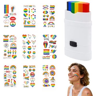 GodtKowty Rainbow Pride Makeup Kit: Includes 1 Reusable Face Paint Stick (100+ Uses) and 10 Vibrant Tattoos for Sensitive Skin Essential for LGBTQ+ Parades, Festivals, and Celebrations GodtKowty Rainbow Pride Makeup Kit: Includes 1 Reusable Face Paint Stick (100+ Uses) and 10 Vibrant Tattoos for Sensitive Skin Essential for LGBTQ+ Parades, Festivals, and Celebrations