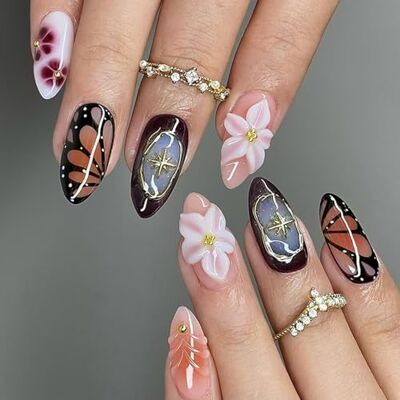 Greabuy 24Piece Set Glossys Featuring Crystalline Patterns and Sparkling Rhinestones Accents Floral Greabuy 24Piece Set Glossys Featuring Crystalline Patterns and Sparkling Rhinestones Accents Floral