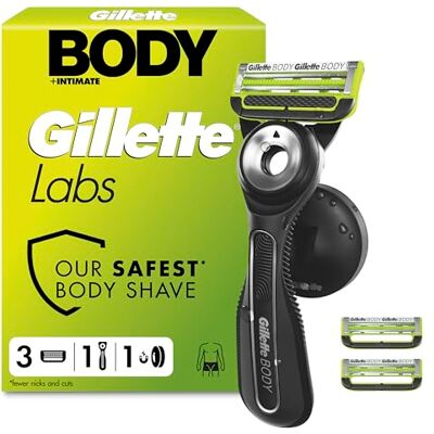Gillette Labs Body + Intimate Razor with Magnetic Shower Hanger, Anti-ingrown Bar, Anti-irritation Bar, 1 Ergonomic Razor Handle with Easy Reach Shower Grip, 3 Cartridges Gillette Labs Body + Intimate Razor with Magnetic Shower Hanger, Anti-ingrown Bar, Anti-irritation Bar, 1 Ergonomic Razor Handle with Easy Reach Shower Grip, 3 Cartridges