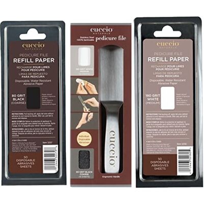 Cuccio Stainless Steel Pedicure File with a 2 pack of 50 white and black refills Cuccio Stainless Steel Pedicure File with a 2 pack of 50 white and black refills