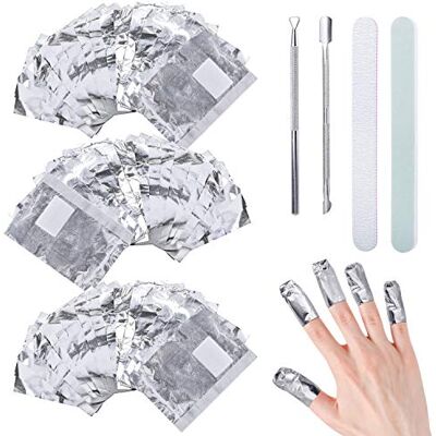 Pwsap 300 Pcs Super thin Foil Nail Wraps Remover, Nail Polish Remover Foil Wrap with Cuticle Pusher, Aluminium Nail Polish Remover, Nail file & Nail Buffer Block, shellac removal kit-NO Acetone(Slivery) Pwsap 300 Pcs Super thin Foil Nail Wraps Remover, Nail Polish Remover Foil Wrap with Cuticle Pusher, Aluminium Nail Polish Remover, Nail file & Nail Buffer Block, shellac removal kit-NO Acetone(Slivery)
