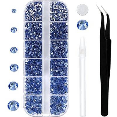 GAVIYE 12 Grids 3792pcs Lt.blue Flatback Rhinestones Set for Nail, Art, Crafts, Makeup, Tumblers Glitter Round with Tweezers and Picking Pen(SS6~SS20) GAVIYE 12 Grids 3792pcs Lt.blue Flatback Rhinestones Set for Nail, Art, Crafts, Makeup, Tumblers Glitter Round with Tweezers and Picking Pen(SS6~SS20)