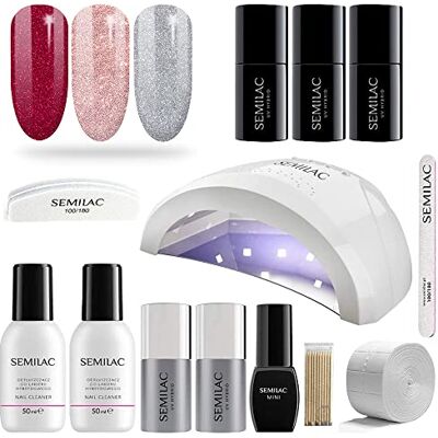 Semilac Love Me Professional Gel Nail Starter Kit With UV Nail Lamp, 3 Soak Off Nail Polish Colours, (Glitter), Manicure Tools, Top & Base Coat, Remover & More Semilac Love Me Professional Gel Nail Starter Kit With UV Nail Lamp, 3 Soak Off Nail Polish Colours, (Glitter), Manicure Tools, Top & Base Coat, Remover & More