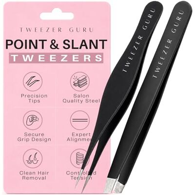 Tweezer Guru Tweezers for Eyebrows Stainless Steel Slanted And Pointed Eyebrow Tweezer Set Precision Removal of Facial Hair, Ingrown Hair and Splinter Professional Blackhead & Tick Remover for Men & Women Tweezer Guru Tweezers for Eyebrows Stainless Steel Slanted And Pointed Eyebrow Tweezer Set Precision Removal of Facial Hair, Ingrown Hair and Splinter Professional Blackhead & Tick Remover for Men & Women