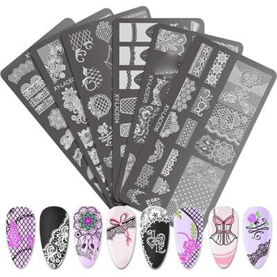 Lerpwige 6 Pcs Metal Nail Art Stamping Plate Lace and Floral Creative Nail Design Salon Results Winter Stamping Lerpwige 6 Pcs Metal Nail Art Stamping Plate Lace and Floral Creative Nail Design Salon Results Winter Stamping