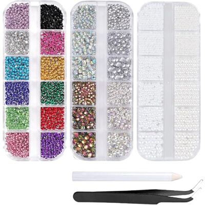 Posoto 8000PCS Crystal AB Nail Art Rhinestones with Tweezers & Dotting Pen – Flat Back Gems for Nails, Clothes, Face & Craft Posoto 8000PCS Crystal AB Nail Art Rhinestones with Tweezers & Dotting Pen – Flat Back Gems for Nails, Clothes, Face & Craft