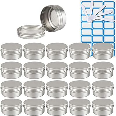 ZEOABSY Pack of 100, Empty 50ml Silver Aluminium Tins with Screw Lids Round Cosmetics Containers Pots Storage Jars for Lip Balm DIY Candle Salve Powder Crafts with 10 Spatula, 4 Labels ZEOABSY Pack of 100, Empty 50ml Silver Aluminium Tins with Screw Lids Round Cosmetics Containers Pots Storage Jars for Lip Balm DIY Candle Salve Powder Crafts with 10 Spatula, 4 Labels