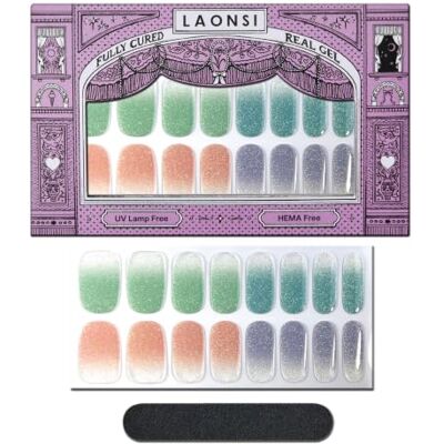 LAONSI Gel Nail Strips, Soft Dream, 32 Pieces Enough for 2 Uses and Repair, No UV Lamp Needed, TPO-Free & Solvent-Free, Easy Removal, Vegan Nail Stickers (Soft) LAONSI Gel Nail Strips, Soft Dream, 32 Pieces Enough for 2 Uses and Repair, No UV Lamp Needed, TPO-Free & Solvent-Free, Easy Removal, Vegan Nail Stickers (Soft)