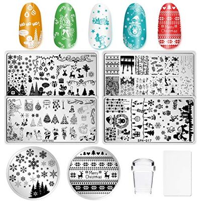 Whaline Christmas Nail Art Plates Santa Reindeer Snowflake Image Stamp Templates Stamping Kit 6 Manicure Stencils Tool Set with 1 Polish Stamper and 1 Scraper by Salon Designs Whaline Christmas Nail Art Plates Santa Reindeer Snowflake Image Stamp Templates Stamping Kit 6 Manicure Stencils Tool Set with 1 Polish Stamper and 1 Scraper by Salon Designs