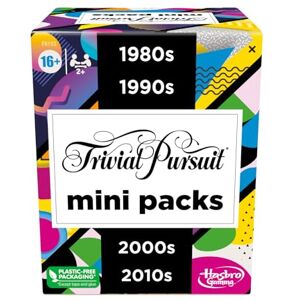 Hasbro Trivial Pursuit mini packs, multipack, fun questions for adults and young people aged 16 and over, contains 4 games spanning 4 decades, language English Hasbro Trivial Pursuit mini packs, multipack, fun questions for adults and young people aged 16 and over, contains 4 games spanning 4 decades, language English