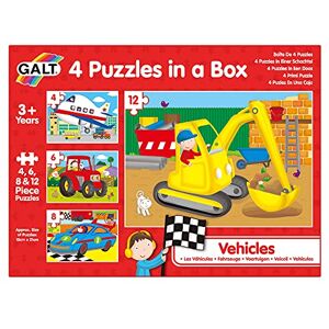 Galt 4 Puzzles in a Box - Fun Colourful Vehicle Jigsaw Puzzles for 3 Year Olds - 4 in 1 Childrens Puzzle Collection - Matching and Sorting Skills - 4, 6, 8 and 12 Piece Kids Puzzles Set - Ages 3 Plus