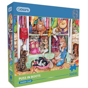 Gibsons Puss in Boots 500XL Jigsaw Puzzle for Adults – Extra‑Large Easy‑Handling Pieces – Cute Cats in Shoe Cupboard Artwork by Debbie Cook – Feline Lovers Gift – Premium Sustainable UK/EU Made Gibsons Puss in Boots 500XL Jigsaw Puzzle for Adults – Extra‑Large Easy‑Handling Pieces – Cute Cats in Shoe Cupboard Artwork by Debbie Cook – Feline Lovers Gift – Premium Sustainable UK/EU Made