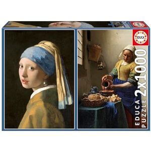 Educa 2x1000 Piece Jigsaw Puzzles Vermeer Girl with Pearl Earring & Milkmaid Art Collection Two Iconic Paintings in One Ages 14+ (20309) Educa 2x1000 Piece Jigsaw Puzzles Vermeer Girl with Pearl Earring & Milkmaid Art Collection Two Iconic Paintings in One Ages 14+ (20309)