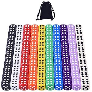 AUSTOR 100 Pieces 6-Sided Dice Set, 10 x 10 Colors 16mm Acrylic Dice with Velvet Pouches for Tenzi, Farkle, Yahtzee, Bunco or Teaching Math AUSTOR 100 Pieces 6-Sided Dice Set, 10 x 10 Colors 16mm Acrylic Dice with Velvet Pouches for Tenzi, Farkle, Yahtzee, Bunco or Teaching Math