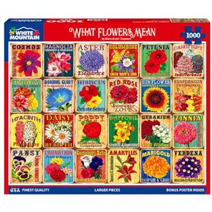White Mountain What Flowers Mean 1000 Piece Puzzle Unique Art Collage Jigsaw Puzzles for Seniors and Adults White Mountain What Flowers Mean 1000 Piece Puzzle Unique Art Collage Jigsaw Puzzles for Seniors and Adults