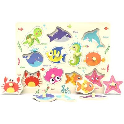 LiBoon Wooden Peg Puzzles, Sea Creature Chunky Baby Puzzle, Colorful Wood Shape Puzzle Peg Board, Animal Knob Puzzles for Educational Toddlers 18 Months and Up, 11 Pieces LiBoon Wooden Peg Puzzles, Sea Creature Chunky Baby Puzzle, Colorful Wood Shape Puzzle Peg Board, Animal Knob Puzzles for Educational Toddlers 18 Months and Up, 11 Pieces