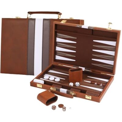 ROSEEONNE Large Backgammon Sets for Adults Classic Board Games chess board For 2 Players Quality PU Leather Case ROSEEONNE Large Backgammon Sets for Adults Classic Board Games chess board For 2 Players Quality PU Leather Case
