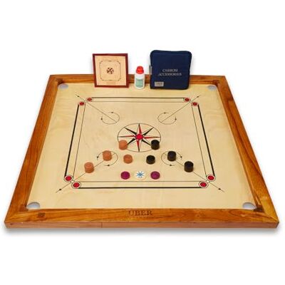 Uber Games – Carrom Board Set – 33 x 33 inch playing board Including Carrom Men, Striker & Powder – Entry Level set – Made in India – suitable for beginners, children & families Uber Games – Carrom Board Set – 33 x 33 inch playing board Including Carrom Men, Striker & Powder – Entry Level set – Made in India – suitable for beginners, children & families