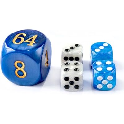 BESCON DICE 5pcs Set 30MM Backgammon Pearl Dice set 30MM (1 3/16") Large Backgammon Doubling Cube Plus 4pcs 16MM Dice (Blue/White Marbleized) BESCON DICE 5pcs Set 30MM Backgammon Pearl Dice set 30MM (1 3/16") Large Backgammon Doubling Cube Plus 4pcs 16MM Dice (Blue/White Marbleized)