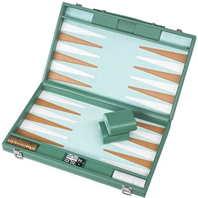 Mattera 15 inch Backgammon Set Modern Green Board Game Wood and Leatherette with Marbleised Checkers Travel Games for Adults Mattera 15 inch Backgammon Set Modern Green Board Game Wood and Leatherette with Marbleised Checkers Travel Games for Adults