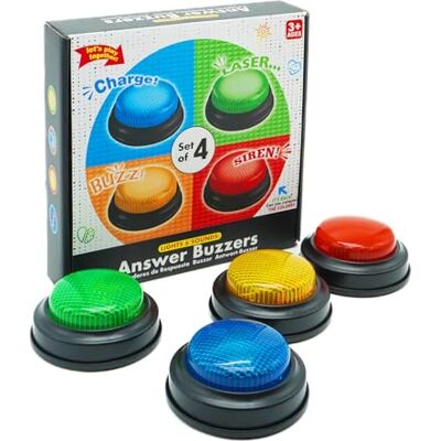 Gelabur Set of 4 Buzzers for Trivia Games, Answer Buzzers for Classroom, Family Feud Jeopardy Buzzer, Game Buzzers with Lights and Sound for Classroom, Game Show Buzzer Buttons Gelabur Set of 4 Buzzers for Trivia Games, Answer Buzzers for Classroom, Family Feud Jeopardy Buzzer, Game Buzzers with Lights and Sound for Classroom, Game Show Buzzer Buttons