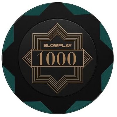 SLOWPLAY Nash Clay Poker Chips, 14g&40mm, for Texas Hold'em, 50 pcs Heavyweight clay composite; double-injection with iron core; timeless elegance; Art-Deco style; stacks&shuffles cleanly SLOWPLAY Nash Clay Poker Chips, 14g&40mm, for Texas Hold'em, 50 pcs Heavyweight clay composite; double-injection with iron core; timeless elegance; Art-Deco style; stacks&shuffles cleanly