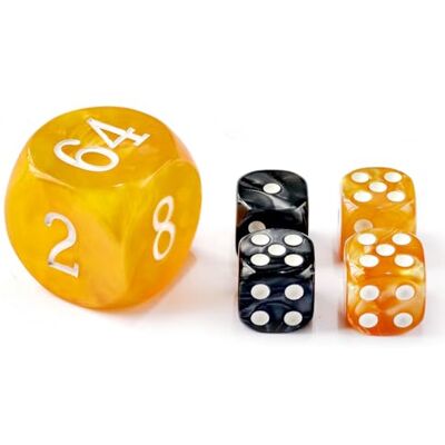 BESCON DICE 5pcs Set 30MM Backgammon Pearl Dice set 30MM (1 3/16") Large Backgammon Doubling Cube Plus 4pcs 16MM Dice (Amber/Black Marbleized) BESCON DICE 5pcs Set 30MM Backgammon Pearl Dice set 30MM (1 3/16") Large Backgammon Doubling Cube Plus 4pcs 16MM Dice (Amber/Black Marbleized)