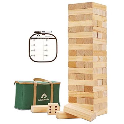 ApudArmis 60 PCS Giant Tumble Tower, Pine Wooden Stacking Game Stacks 5FT Safe NZ pine, smooth edges, crack-resistant. Oversized blocks with dice, scoreboard & bag. Perfect backyard BBQ family game ApudArmis 60 PCS Giant Tumble Tower, Pine Wooden Stacking Game Stacks 5FT Safe NZ pine, smooth edges, crack-resistant. Oversized blocks with dice, scoreboard & bag. Perfect backyard BBQ family game