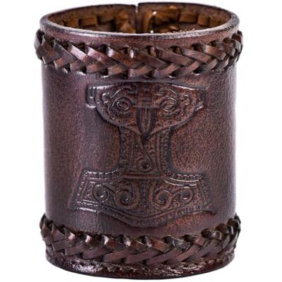 Ulfberth Viking Dice Cup with Mjölnir Motif, Genuine Leather, Medieval Leather Cup, LARP, Reenactment (Brown Thor's Hammer) Ulfberth Viking Dice Cup with Mjölnir Motif, Genuine Leather, Medieval Leather Cup, LARP, Reenactment (Brown Thor's Hammer)