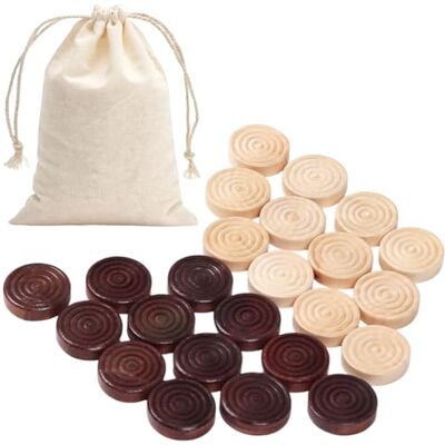 MR BAEQ 24 Pcs Draughts Pieces with Drawstring, Natural Wooden Draught Pieces, Stackable Wooden Checkers Piece for Board Game Learning Camping (Brown, Beige) MR BAEQ 24 Pcs Draughts Pieces with Drawstring, Natural Wooden Draught Pieces, Stackable Wooden Checkers Piece for Board Game Learning Camping (Brown, Beige)