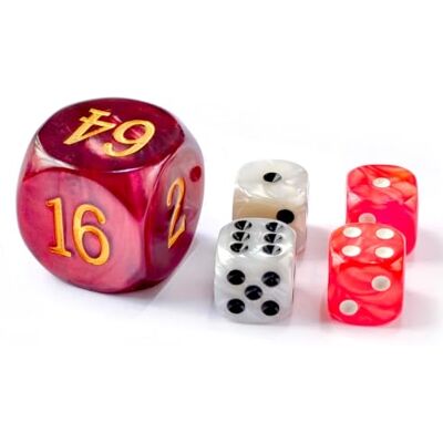 BESCON DICE 5pcs Set 30MM Backgammon Pearl Dice set 30MM (1 3/16") Large Backgammon Doubling Cube Plus 4pcs 16MM Dice (Red/White Marbleized) BESCON DICE 5pcs Set 30MM Backgammon Pearl Dice set 30MM (1 3/16") Large Backgammon Doubling Cube Plus 4pcs 16MM Dice (Red/White Marbleized)
