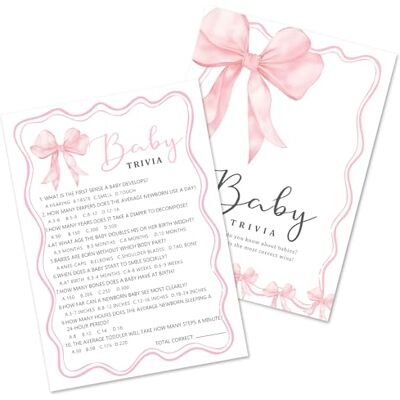 Kaderas Baby Shower Game Cards for 25 Guests, Baby Trivia Games, Pink Bow Theme Kaderas Baby Shower Game Cards for 25 Guests, Baby Trivia Games, Pink Bow Theme