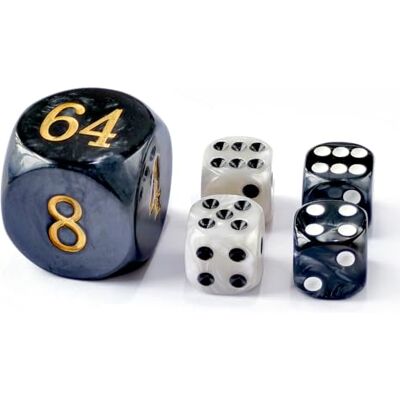 BESCON DICE 5pcs Set 30MM Backgammon Pearl Dice set 30MM (1 3/16") Large Backgammon Doubling Cube Plus 4pcs 16MM Dice (Black/White Marbleized) BESCON DICE 5pcs Set 30MM Backgammon Pearl Dice set 30MM (1 3/16") Large Backgammon Doubling Cube Plus 4pcs 16MM Dice (Black/White Marbleized)