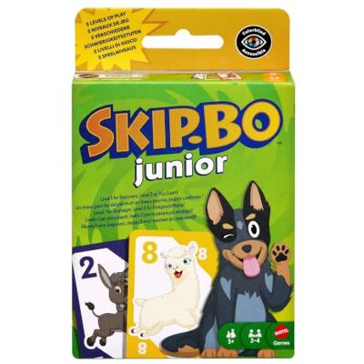Mattel Skip Bo Junior Card Game for Kids With 2 Levels of Number Sequencing Play, Cards with Animals, for 2 to 4 Players Ages 5 Years & Older, JTP66 Mattel Skip Bo Junior Card Game for Kids With 2 Levels of Number Sequencing Play, Cards with Animals, for 2 to 4 Players Ages 5 Years & Older, JTP66