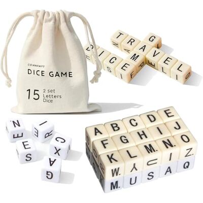 LIAFUNE Crossword Dice Game 2set Full Alphabet Word Game 30 Letter Dice Travel Game Table Games for Family Night Camp Party Cafe Office, Enjoy Competitive Play On-The-Go, Gifts for Group Teens Adults Seniors LIAFUNE Crossword Dice Game 2set Full Alphabet Word Game 30 Letter Dice Travel Game Table Games for Family Night Camp Party Cafe Office, Enjoy Competitive Play On-The-Go, Gifts for Group Teens Adults Seniors