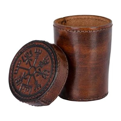 Ulfberth Viking Dice Cup with Lid, Vegvisir Motif, Genuine Leather, Medieval Leather Cup, LARP, Reenactment (Brown Vegvisir) Ulfberth Viking Dice Cup with Lid, Vegvisir Motif, Genuine Leather, Medieval Leather Cup, LARP, Reenactment (Brown Vegvisir)