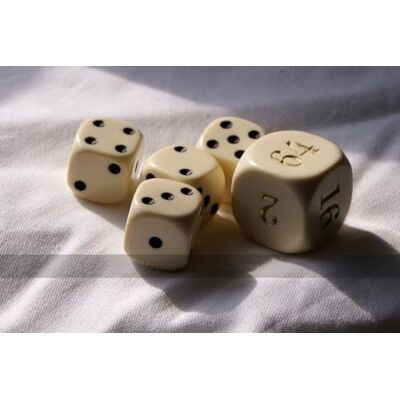 Masters Traditional Games Dal Negro Doubling Cube (22mm) and 4 white Dice (18mm) Masters Traditional Games Dal Negro Doubling Cube (22mm) and 4 white Dice (18mm)