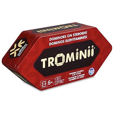 Trominii Wooden Dominoes Set For Adults or Children 77 Pieces in Metal Tin for home play Or use the supplied bag for Travel use For 2-4 Players 6 Years + Trominii Wooden Dominoes Set For Adults or Children 77 Pieces in Metal Tin for home play Or use the supplied bag for Travel use For 2-4 Players 6 Years +